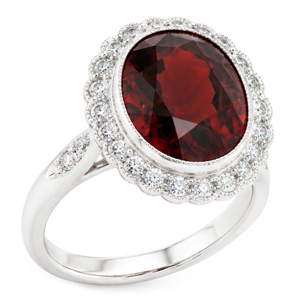 Oval Cut 20 Ct Garnet With Natural Earth Mined Diamond ( Not Lab Grown )s Ring Gold White 14K