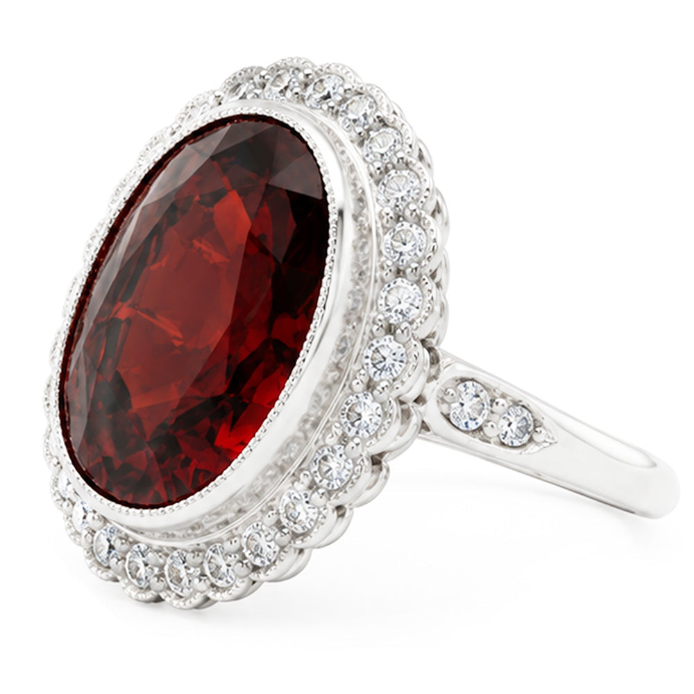 Oval Cut 20 Ct Garnet With Natural Earth Mined Diamond ( Not Lab Grown )s Ring Gold White 14K