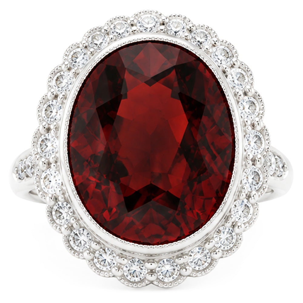 Oval Cut 20 Ct Garnet With Natural Earth Mined Diamond ( Not Lab Grown )s Ring Gold White 14K