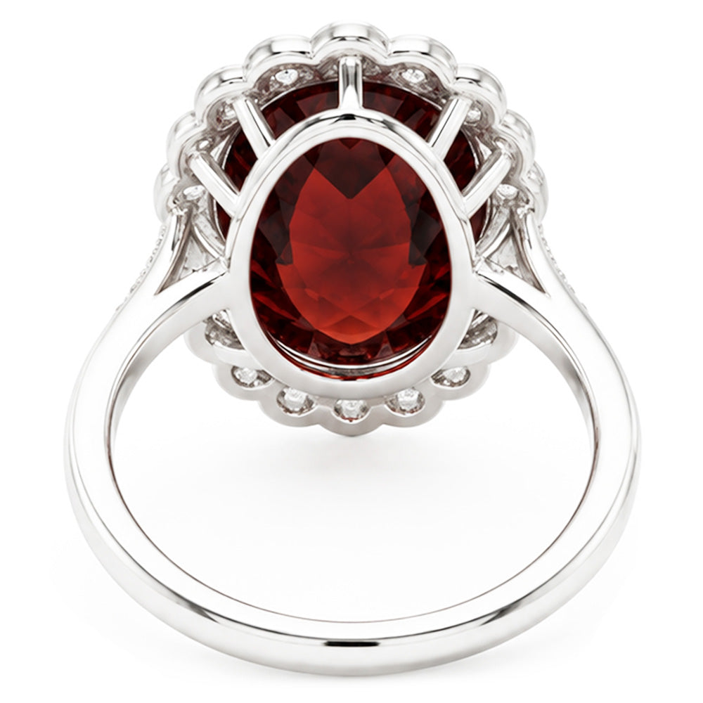 Oval Cut 20 Ct Garnet With Natural Earth Mined Diamond ( Not Lab Grown )s Ring Gold White 14K