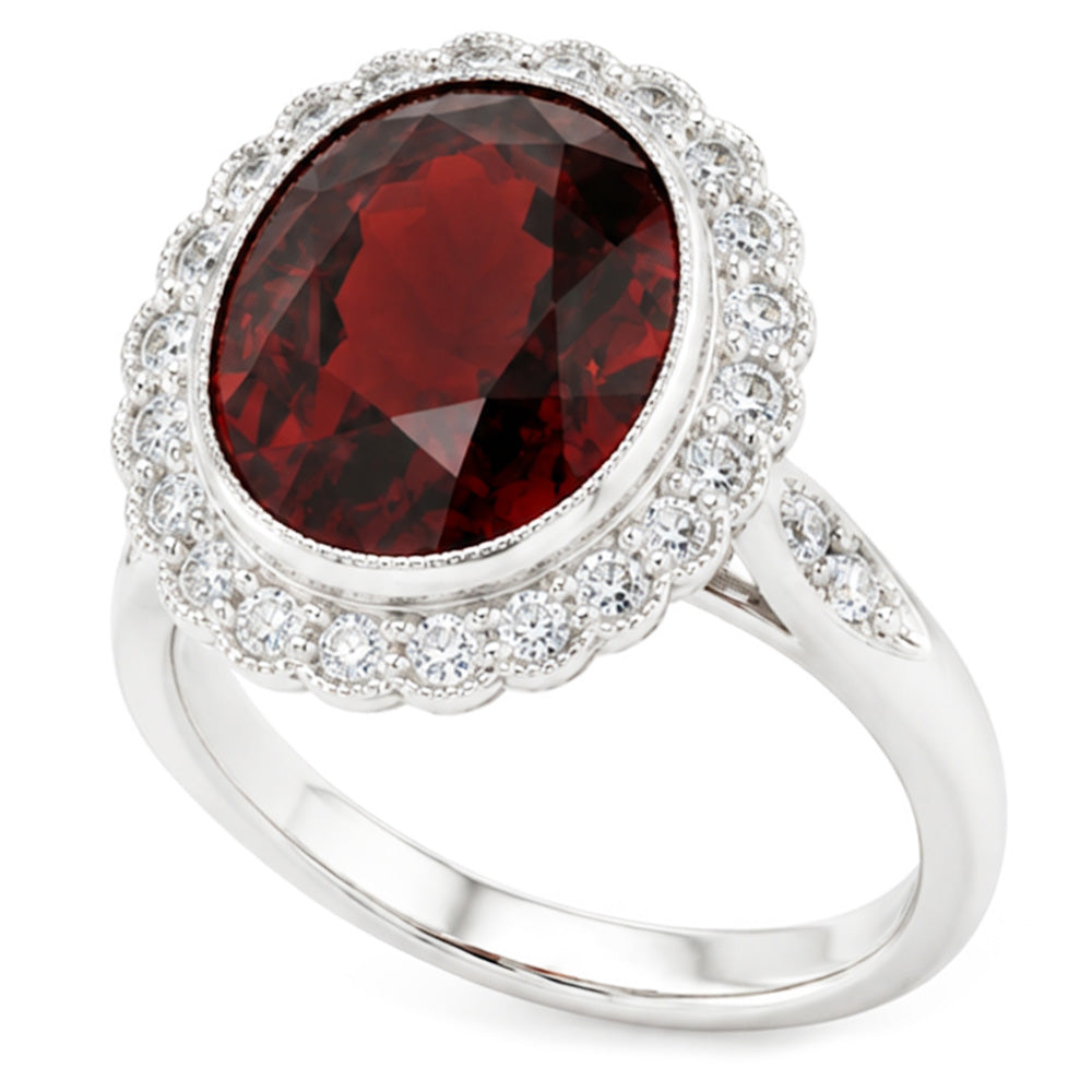 Oval Cut 20 Ct Garnet With Natural Earth Mined Diamond ( Not Lab Grown )s Ring Gold White 14K