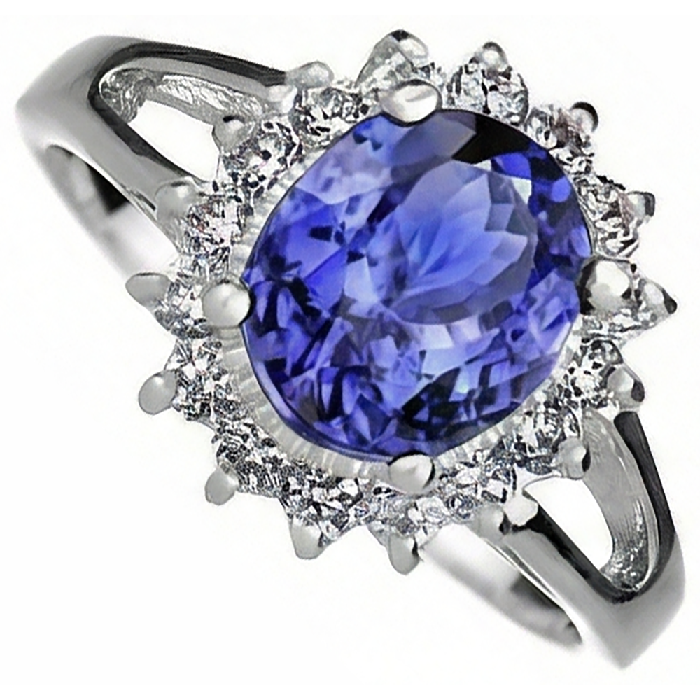 Oval Cut 22.75 Carats Tanzanite With Natural Earth Mined Diamond ( Not Lab Grown )s Ring White Gold 14K
