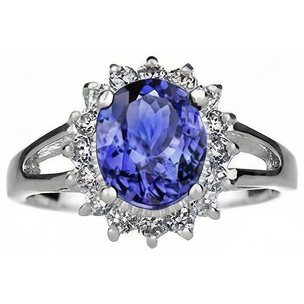 Oval Cut 22.75 Carats Tanzanite With Natural Earth Mined Diamond ( Not Lab Grown )s Ring White Gold 14K