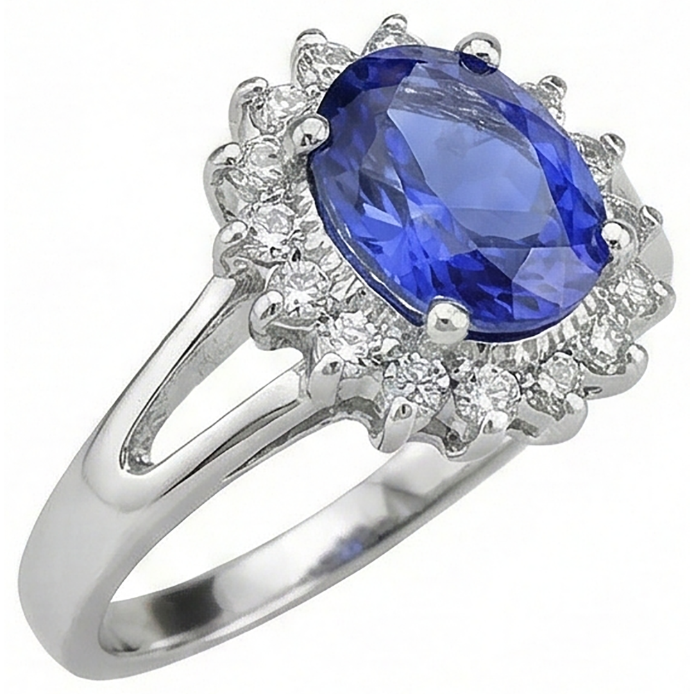 Oval Cut 22.75 Carats Tanzanite With Natural Earth Mined Diamond ( Not Lab Grown )s Ring White Gold 14K