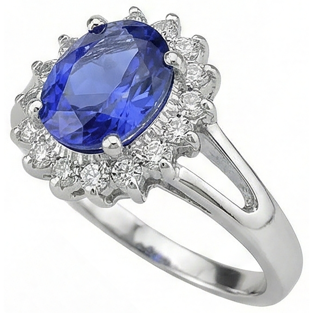 Oval Cut 22.75 Carats Tanzanite With Natural Earth Mined Diamond ( Not Lab Grown )s Ring White Gold 14K