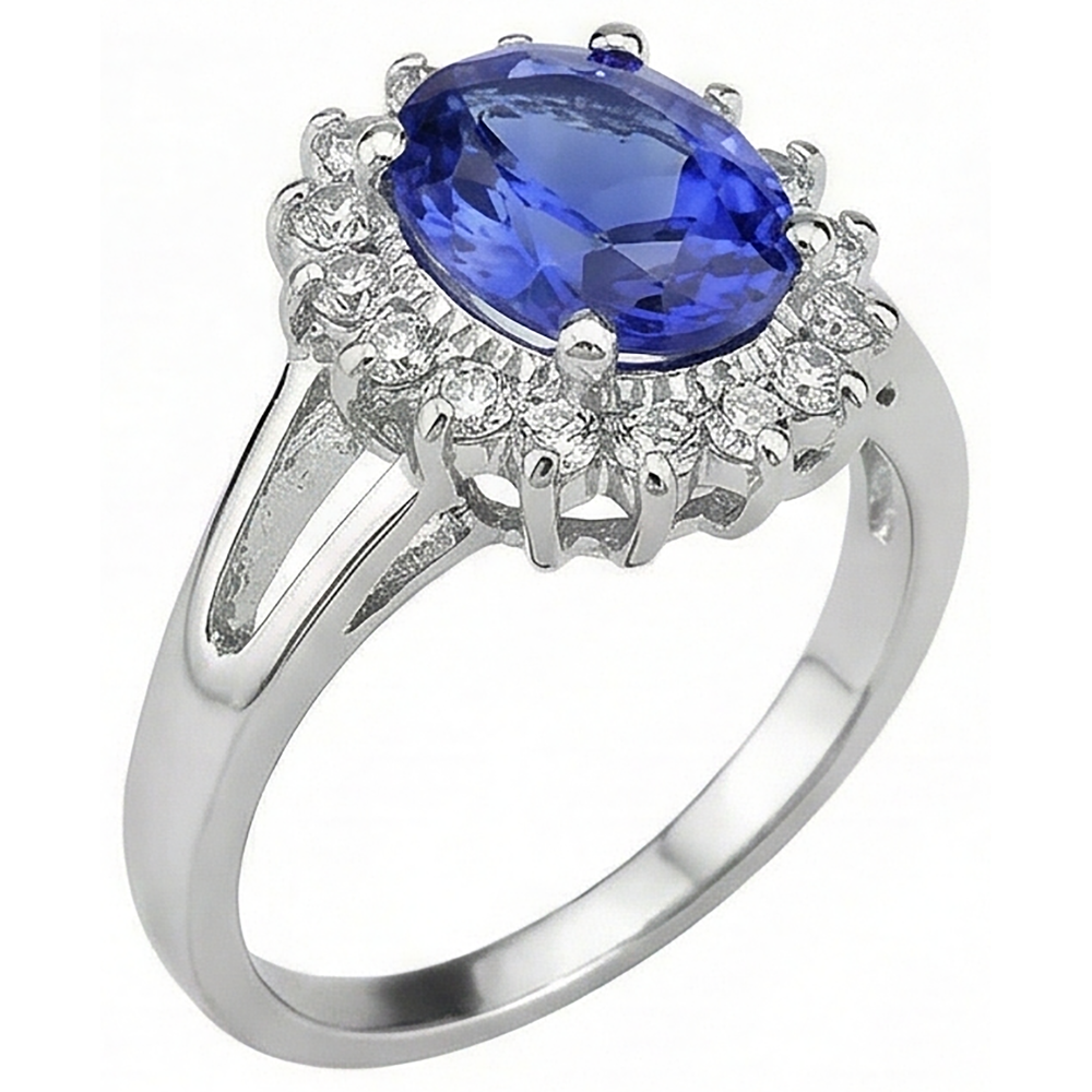 Oval Cut 22.75 Carats Tanzanite With Natural Earth Mined Diamond ( Not Lab Grown )s Ring White Gold 14K