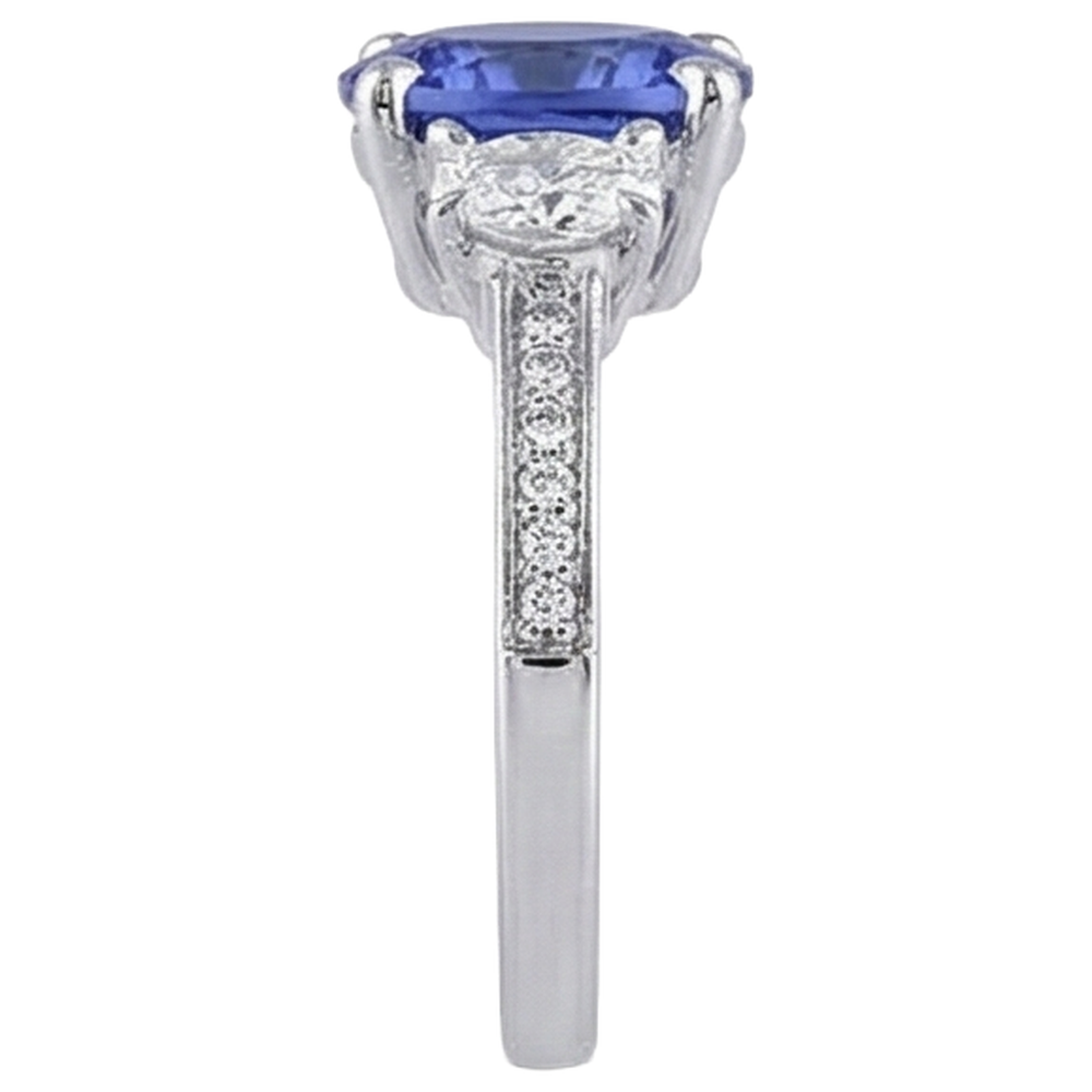 Oval Cut 4.50 Ct. Tanzanite With Natural Earth Mined Diamond ( Not Lab Grown )s 3 Stone Style Ring 14K