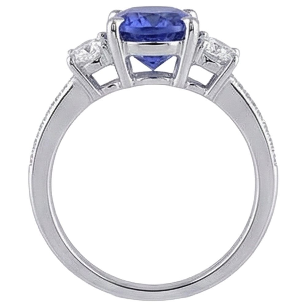 Oval Cut 4.50 Ct. Tanzanite With Natural Earth Mined Diamond ( Not Lab Grown )s 3 Stone Style Ring 14K