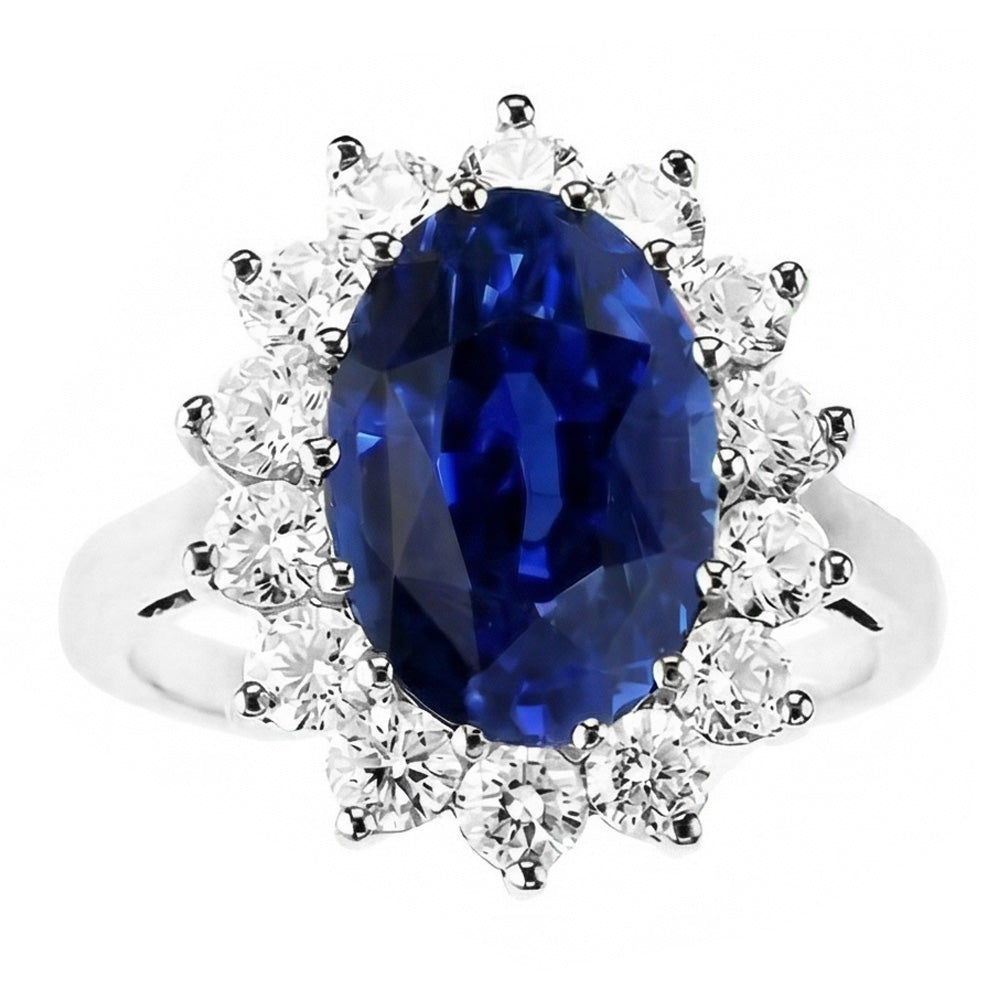 Oval Cut Blue Sapphire Colored Stone Ring in 14K White Gold