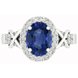 Oval Cut Ceylon Sapphire And Round Natural Earth Mined Diamond ( Not Lab Grown )  Ring Gold 1.80 Ct