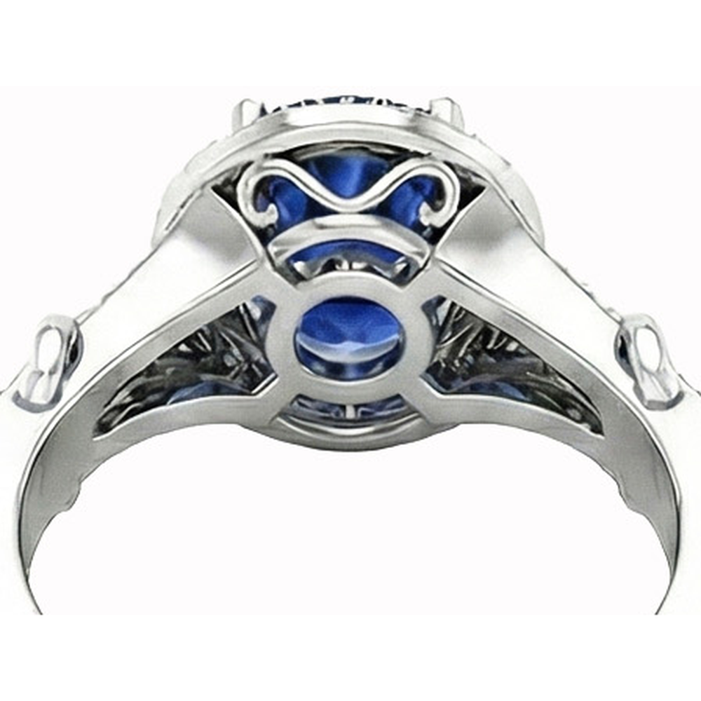 Oval Cut Ceylon Sapphire And Round Natural Earth Mined Diamond ( Not Lab Grown )  Ring Gold 1.80 Ct