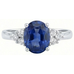 Natural Sapphire Ring 3.40ct - White Gold 14K