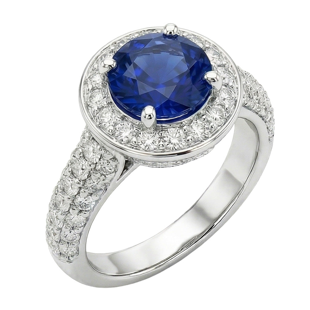 natural round sapphire 4ct ring front view