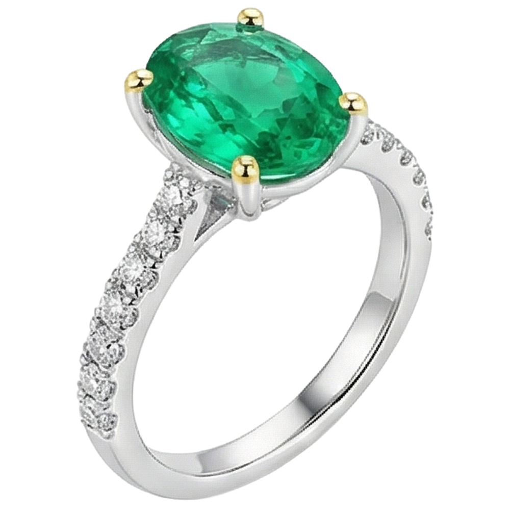 Real Fine Emerald Colored Stone Ring – angle view