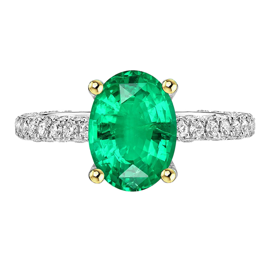 Oval Cut Fine Emerald ring in Two-Tone 14K Gold – main view