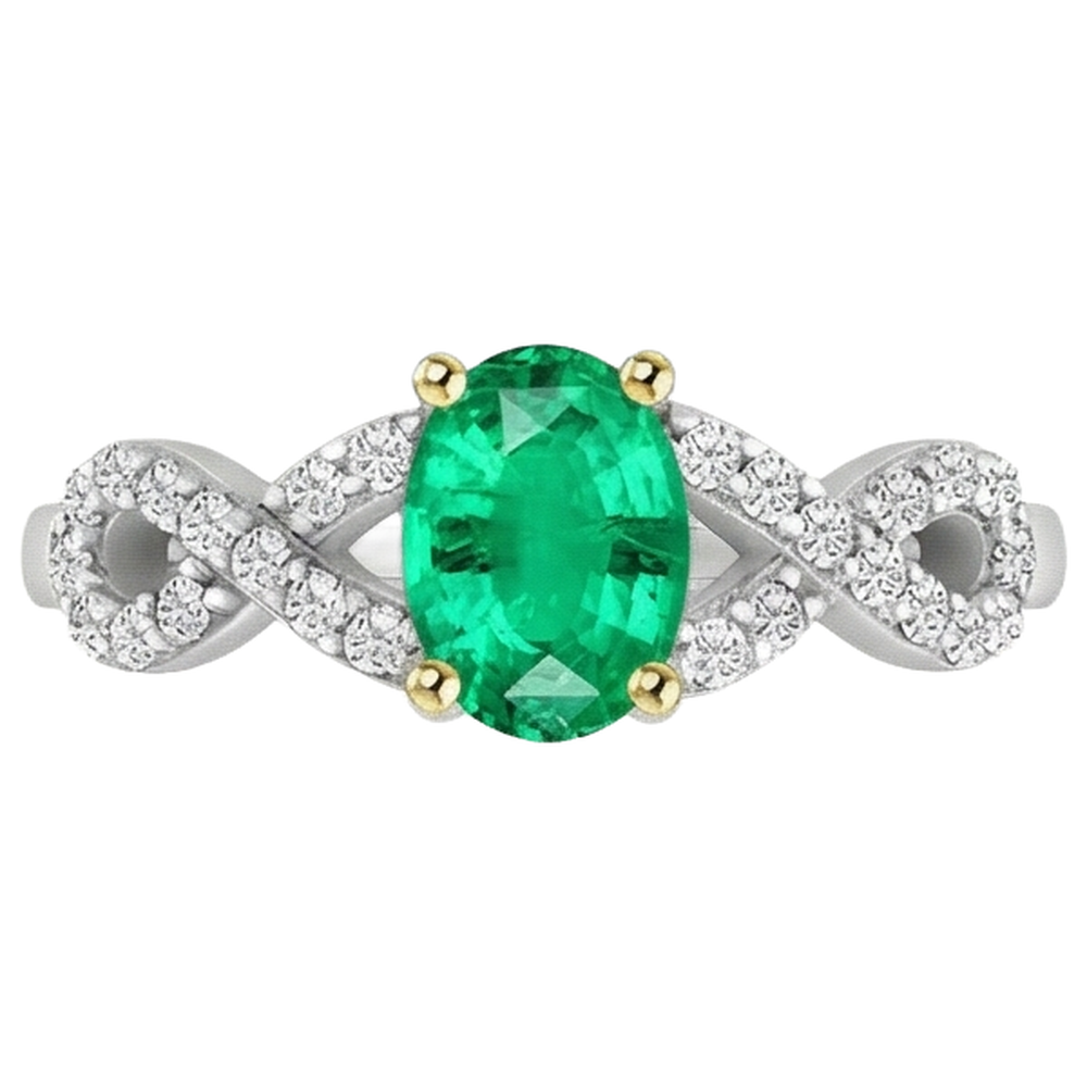 Fine Emerald Colored Stone Ring 1-ct 14 Karat Two Tone Gold – profile view