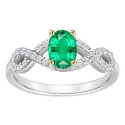 14 Karat Two Tone Gold Anniversary Band Fine Emerald Colored