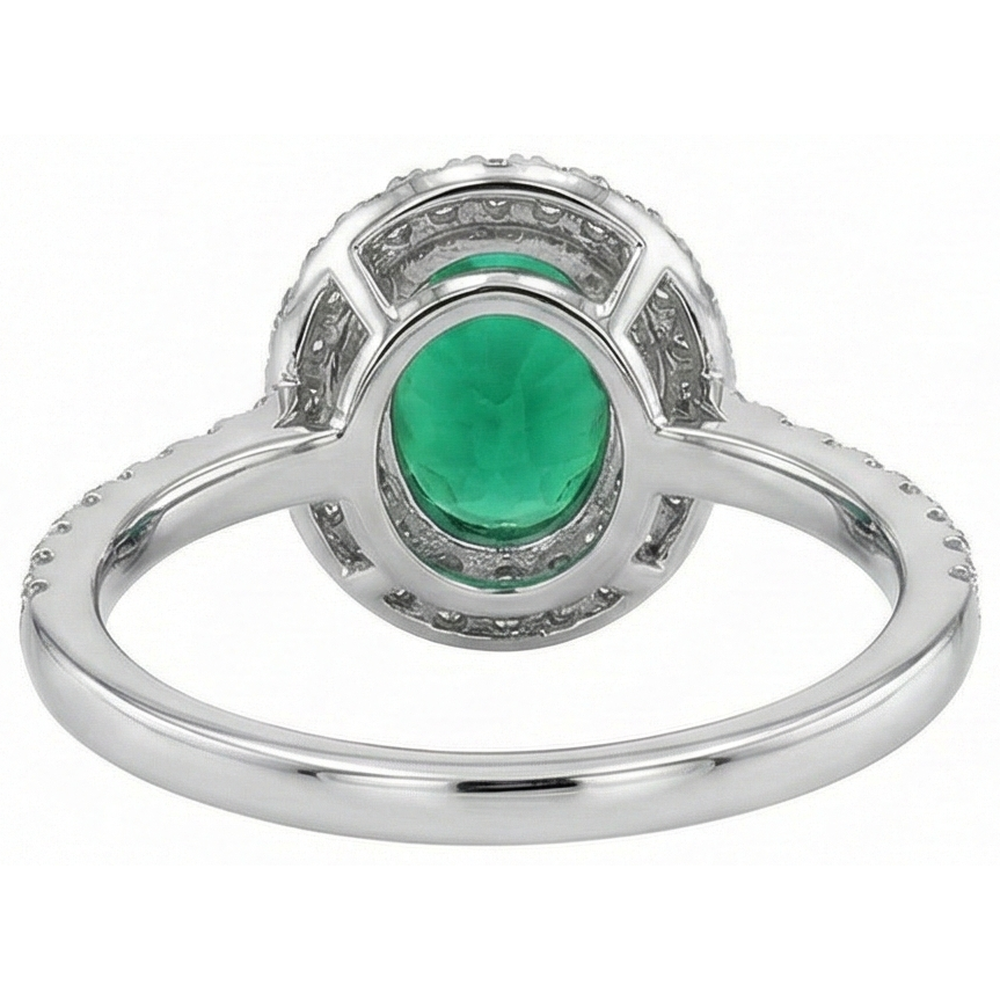 Oval Cut Green Emerald Halo Round Natural Earth Mined Diamond ( Not Lab Grown )  Gemstone Ring 4.35 Carat WG 14K