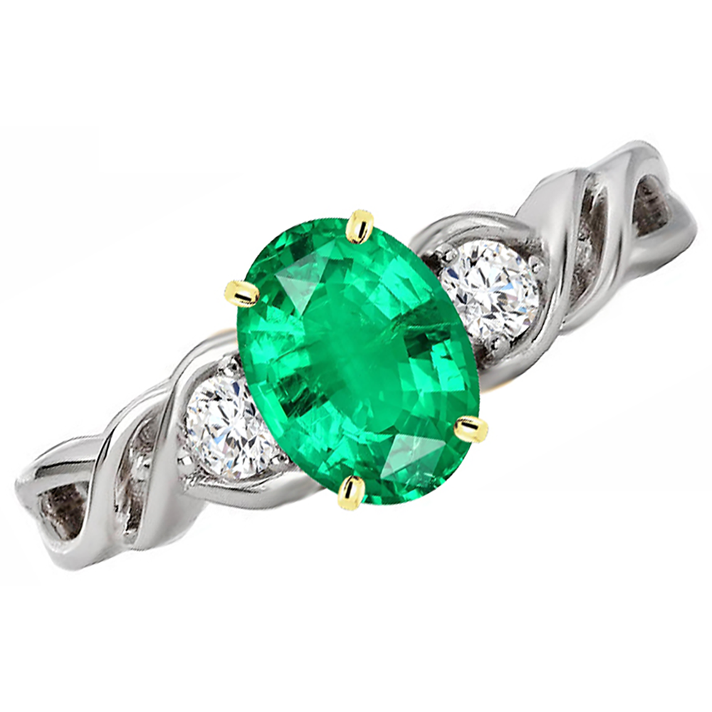 Oval Emerald ring in 14 Karat Two Tone Gold – side view
