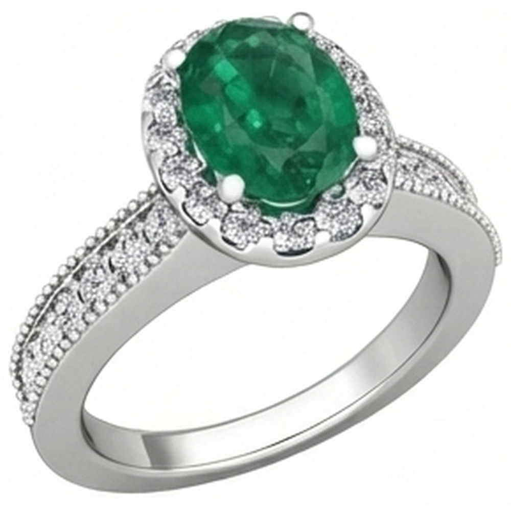 natural round emerald 4.75ct ring top view