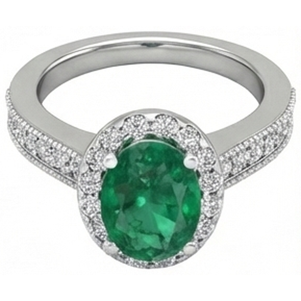 natural round emerald 4.75ct ring close up detail