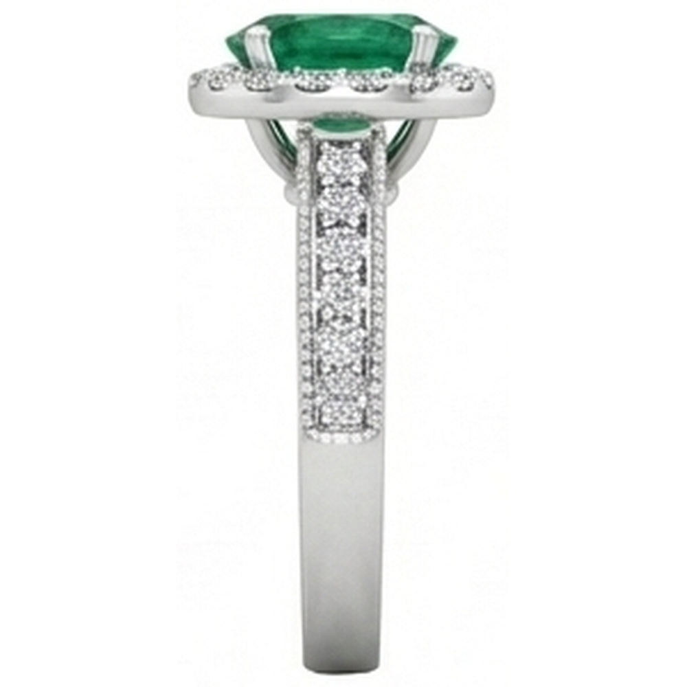natural round emerald 4.75ct ring on white background