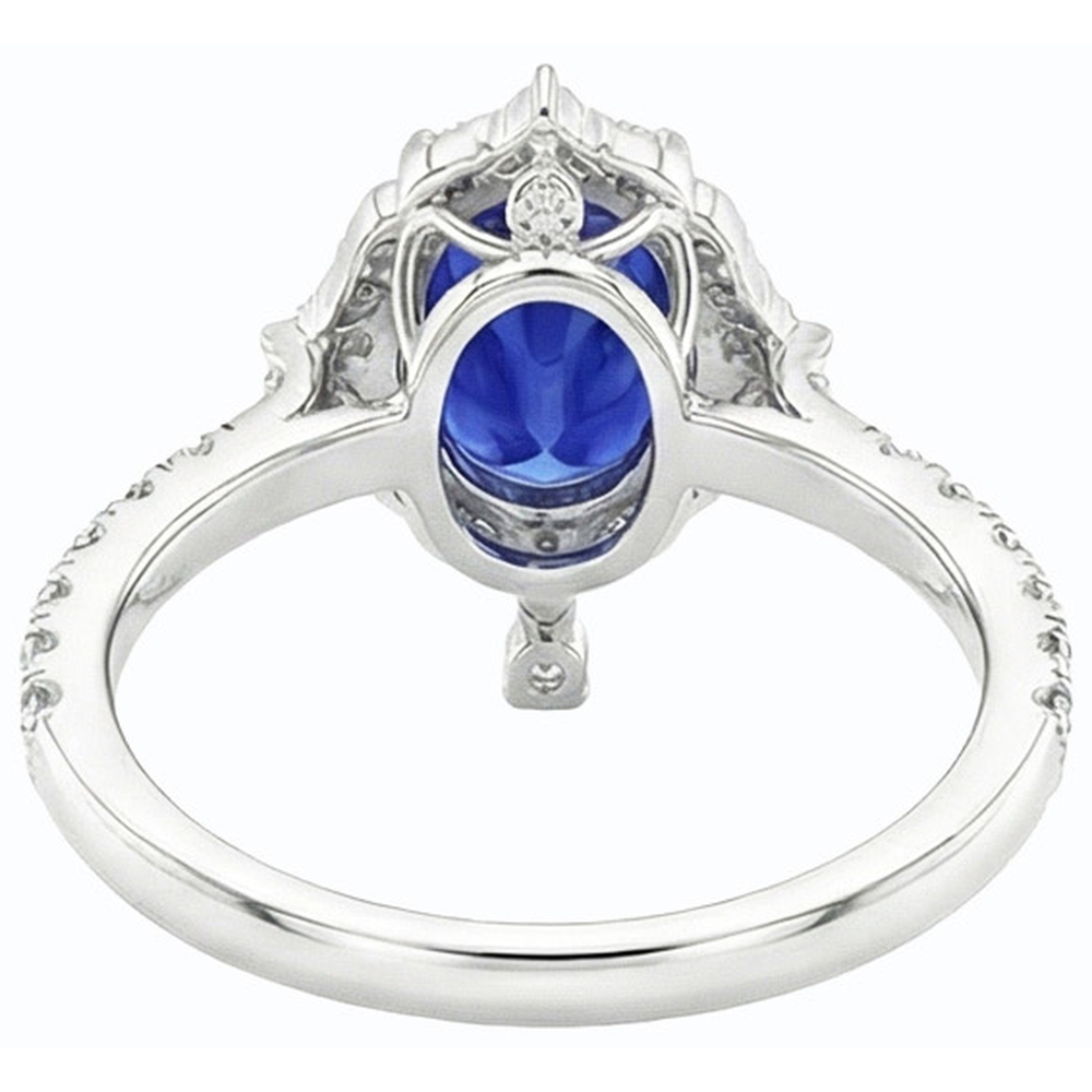 Oval Cut Halo Ceylon Sapphire Engagement Ring 5.50 Carats White Gold