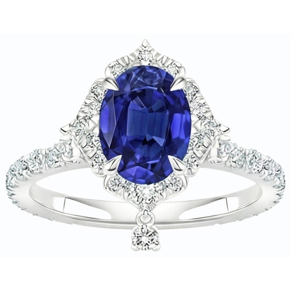 Oval Cut Halo Ceylon Sapphire Engagement Ring 5.50 Carats White Gold