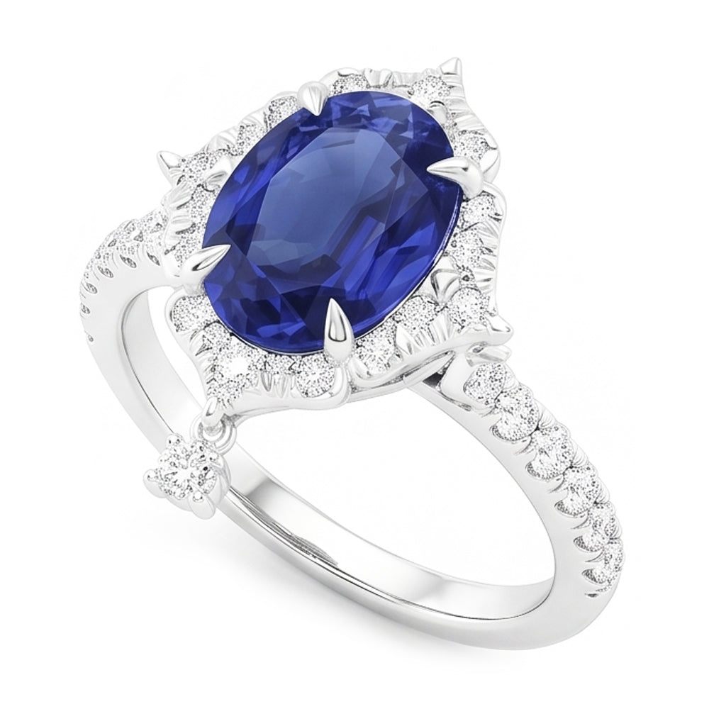 Oval Cut Halo Ceylon Sapphire Engagement Ring 5.50 Carats White Gold