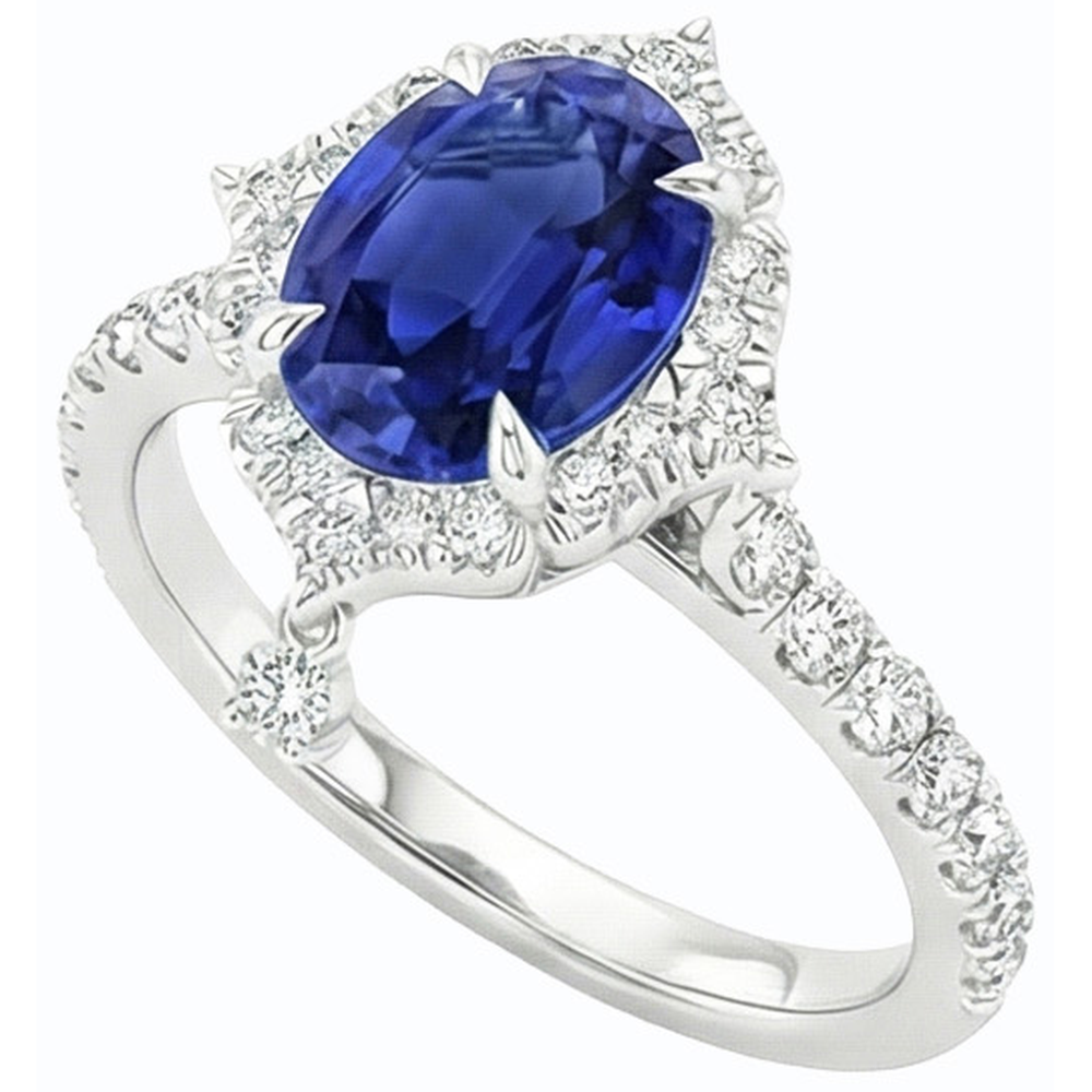 Oval Cut Halo Ceylon Sapphire Engagement Ring 5.50 Carats White Gold