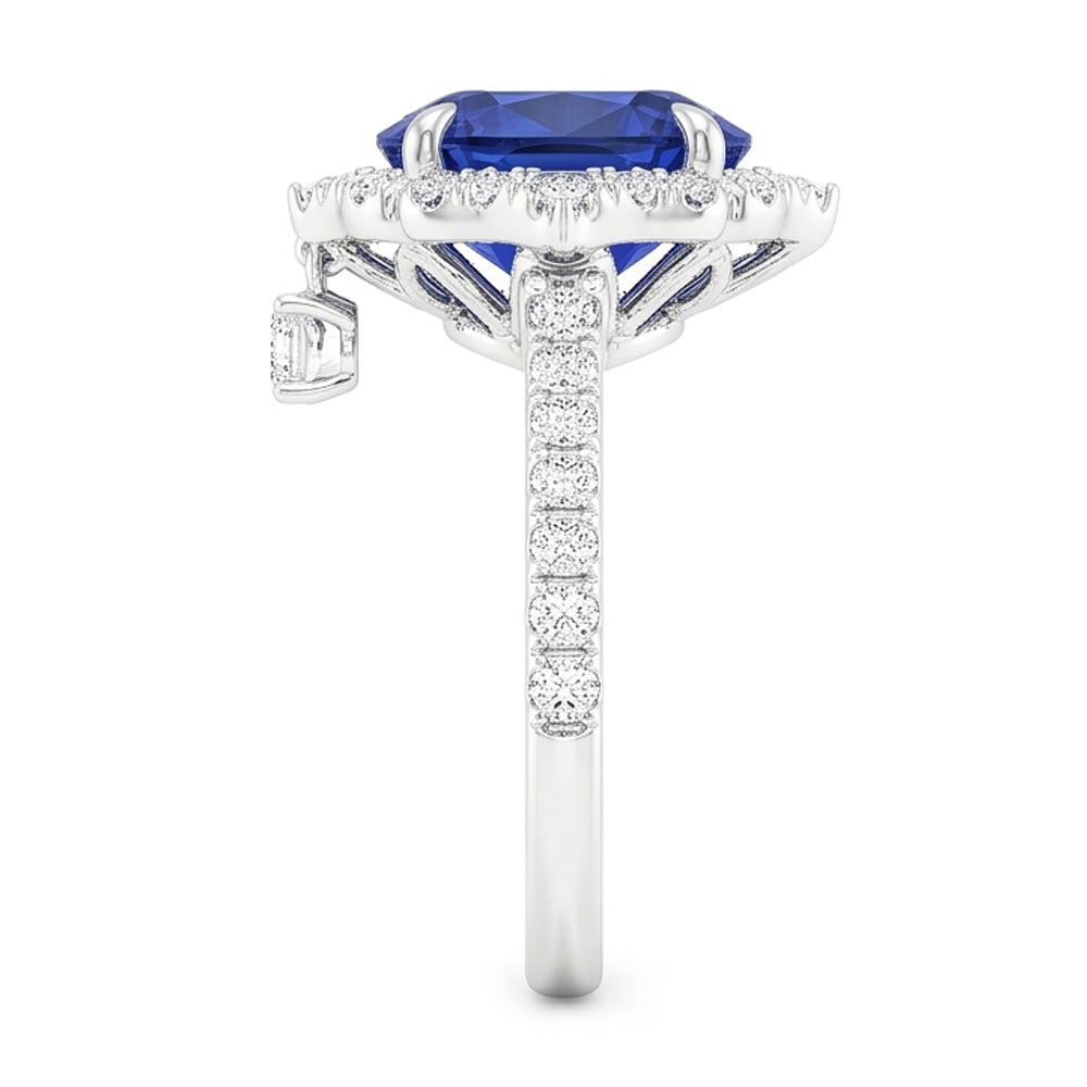 Oval Cut Halo Ceylon Sapphire Engagement Ring 5.50 Carats White Gold