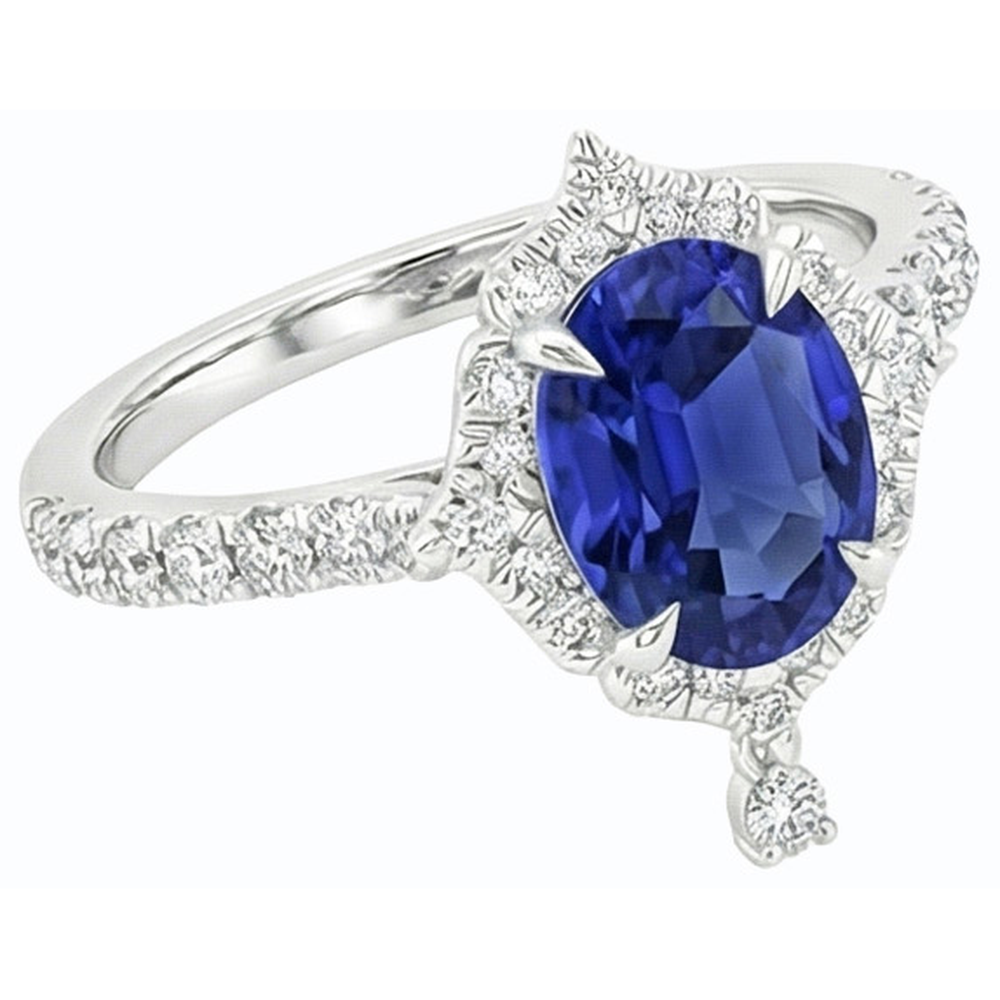 Oval Cut Halo Ceylon Sapphire Engagement Ring 5.50 Carats White Gold