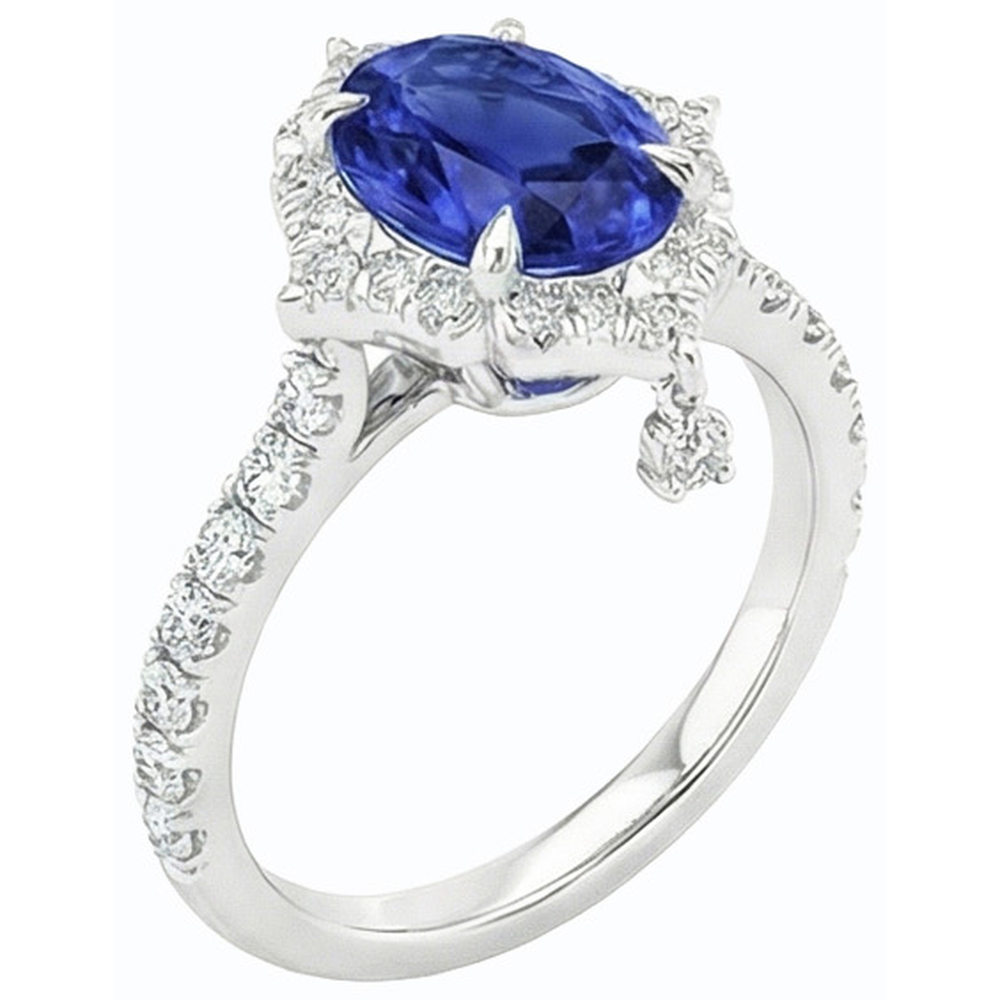 Oval Cut Halo Ceylon Sapphire Engagement Ring 5.50 Carats White Gold