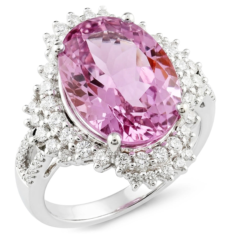 Oval Cut Kunzite With Round Natural Earth Mined Diamond ( Not Lab Grown )s 18.25 Carats Ring Gold White