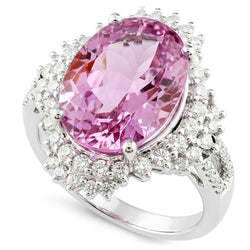 Oval Cut Kunzite With Round Natural Earth Mined Diamond ( Not Lab Grown )s 18.25 Carats Ring Gold White