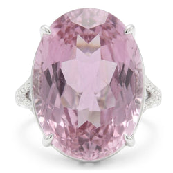 Oval Cut Pink Kunzite Natural Earth Mined Diamond ( Not Lab Grown ) Gemstone Ring 20.50 Ct White Gold 14K