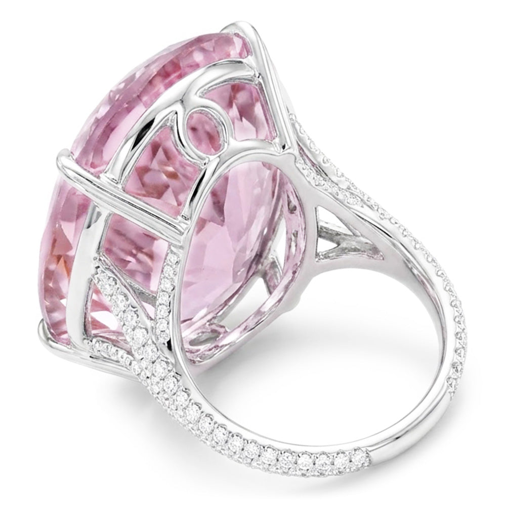 Oval Cut Pink Kunzite Natural Earth Mined Diamond ( Not Lab Grown ) Gemstone Ring 20.50 Ct White Gold 14K