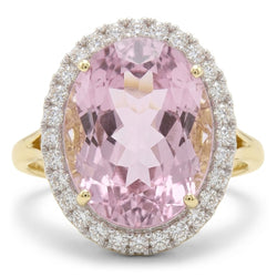 Oval Cut Pink Kunzite With Round Natural Earth Mined Diamond ( Not Lab Grown ) Wedding Ring 21.50 Carats
