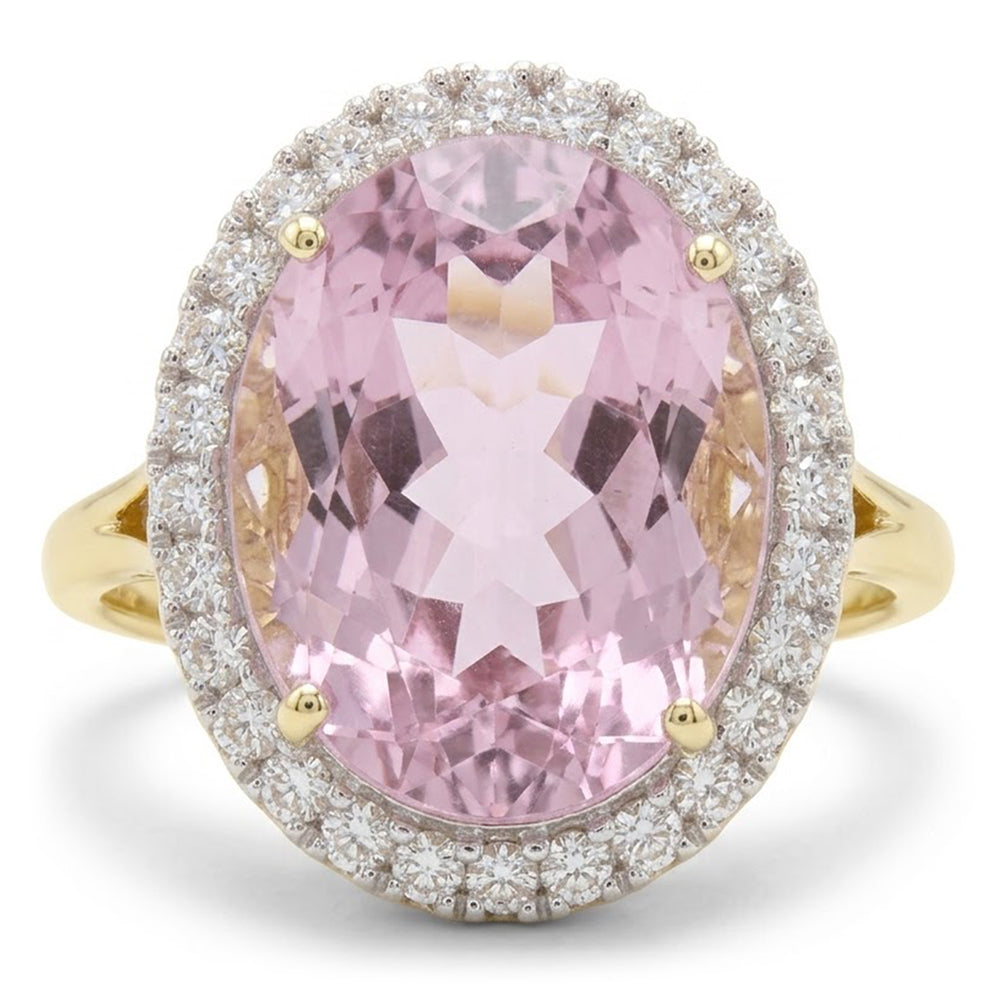 Oval Cut Pink Kunzite With Round Natural Earth Mined Diamond ( Not Lab Grown ) Wedding Ring 21.50 Carats