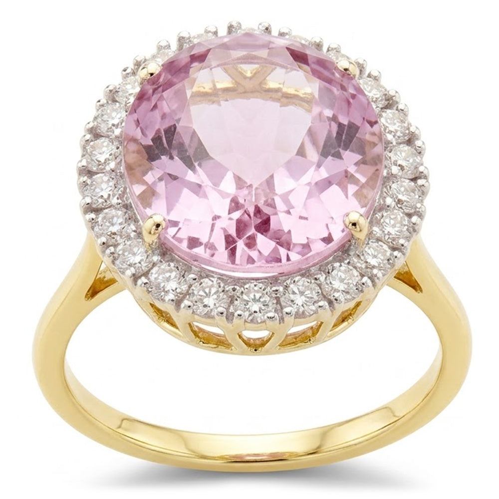 Oval Cut Pink Kunzite With Round Natural Earth Mined Diamond ( Not Lab Grown ) Wedding Ring 21.50 Carats