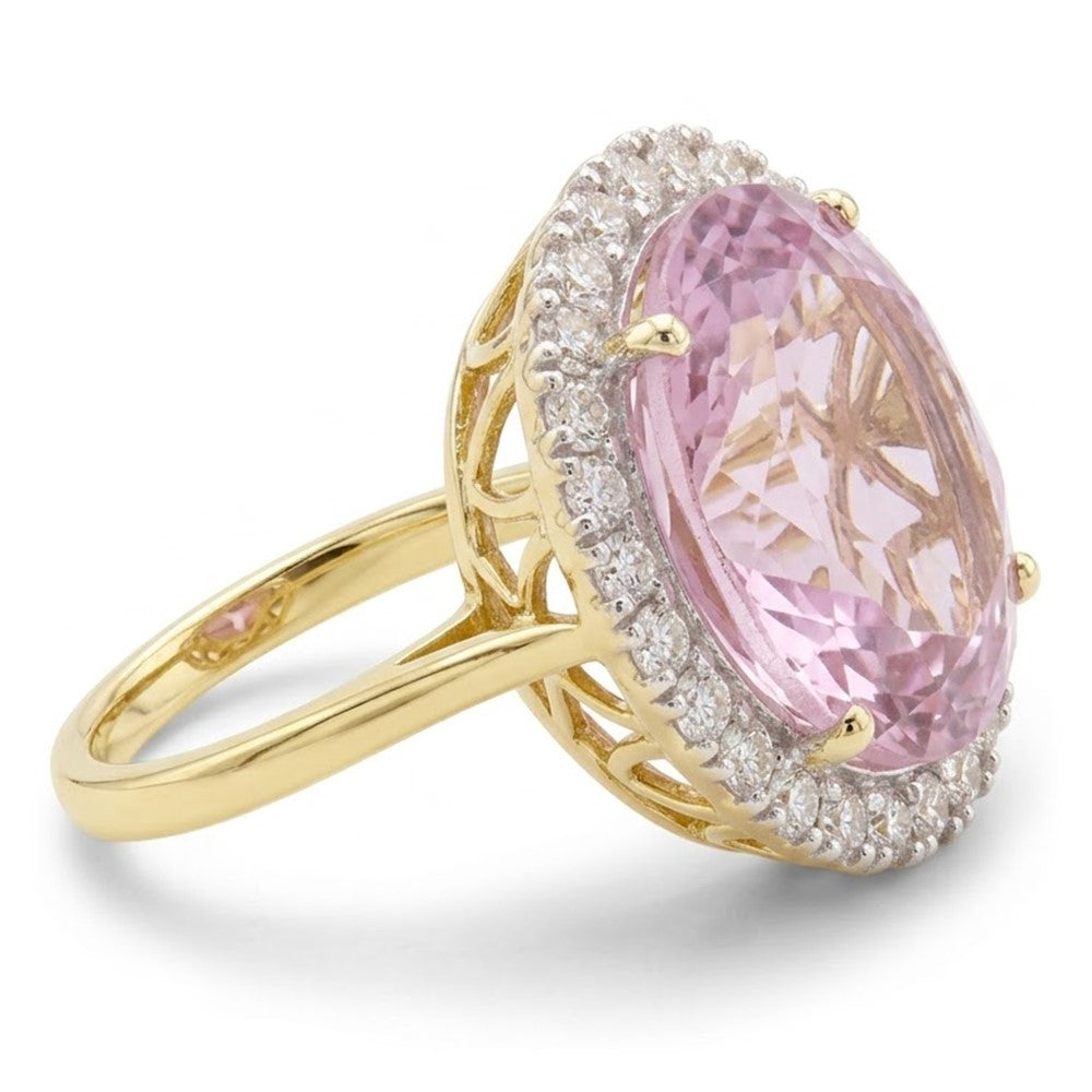 Oval Cut Pink Kunzite With Round Natural Earth Mined Diamond ( Not Lab Grown ) Wedding Ring 21.50 Carats