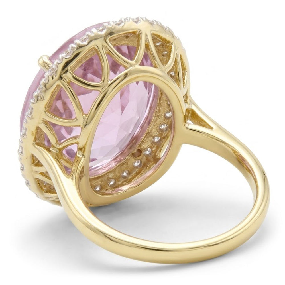 Oval Cut Pink Kunzite With Round Natural Earth Mined Diamond ( Not Lab Grown ) Wedding Ring 21.50 Carats