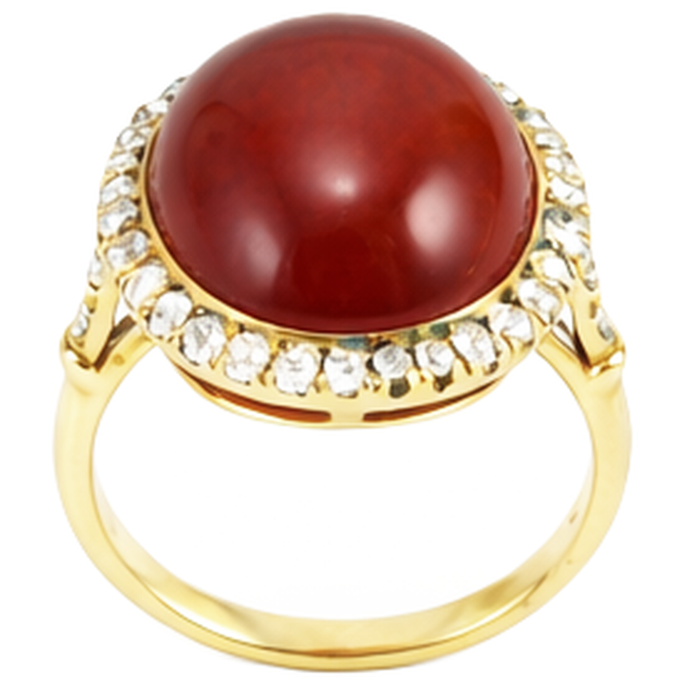 Oval Cut Red Coral And Round Natural Earth Mined Diamond ( Not Lab Grown )s 14 Ct Ring Yellow Gold 14K