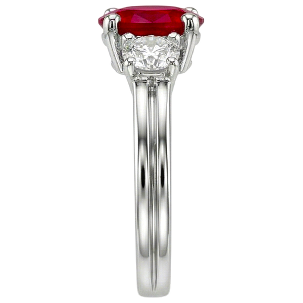 Oval Cut Red Ruby And Natural Earth Mined Diamond ( Not Lab Grown )  Three Stone Ring Gold 14K 1.80 Carats
