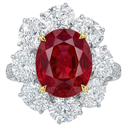 Oval Cut Red Ruby With Round Natural Earth Mined Diamond ( Not Lab Grown ) Ring 4.50 Carats Gold 14K