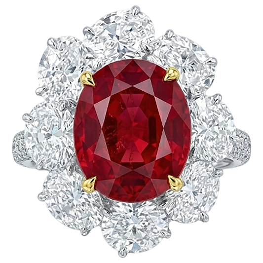 Oval Cut Red Ruby With Round Natural Earth Mined Diamond ( Not Lab Grown ) Ring 4.50 Carats Gold 14K