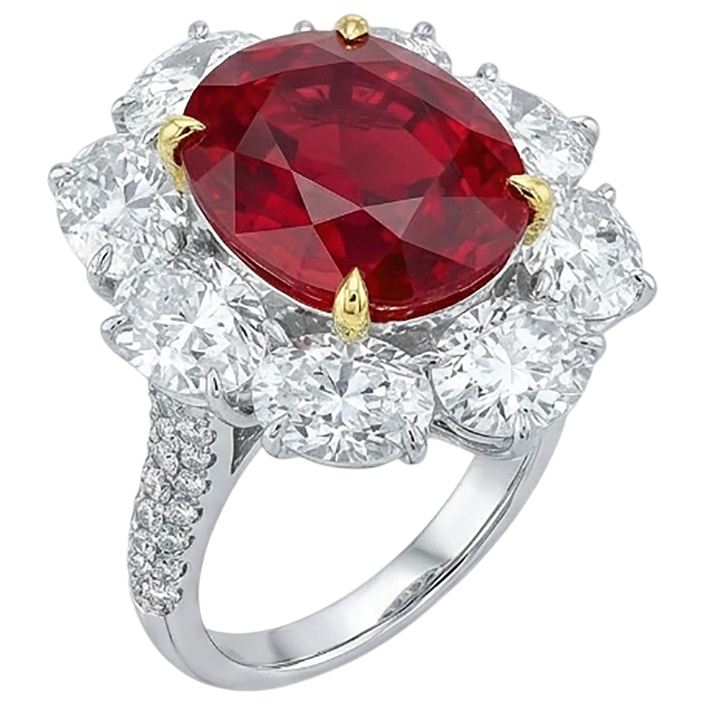 Oval Cut Red Ruby With Round Natural Earth Mined Diamond ( Not Lab Grown ) Ring 4.50 Carats Gold 14K
