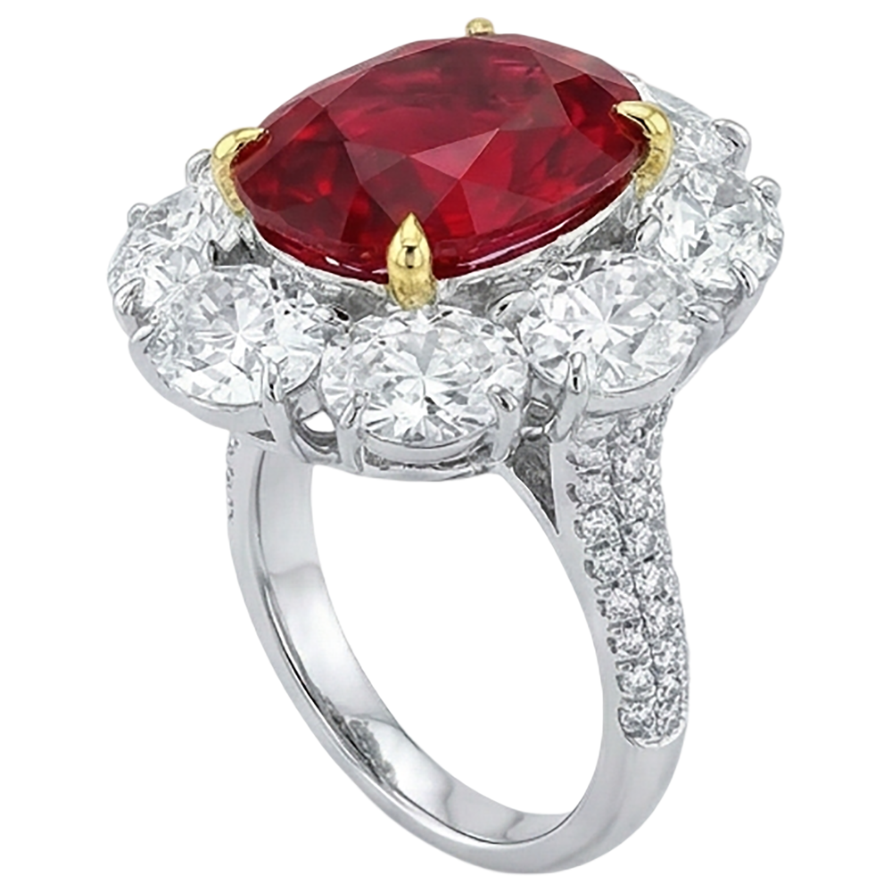 Oval Cut Red Ruby With Round Natural Earth Mined Diamond ( Not Lab Grown ) Ring 4.50 Carats Gold 14K