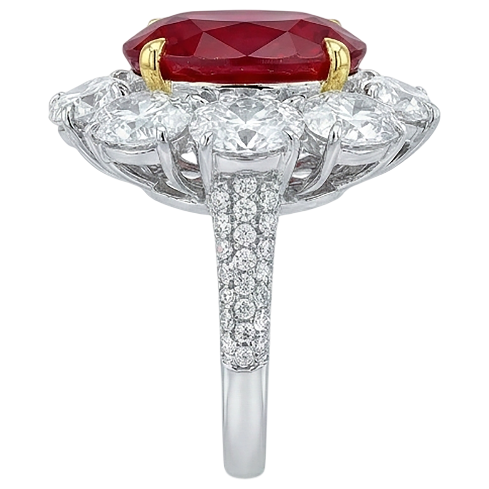 Oval Cut Red Ruby With Round Natural Earth Mined Diamond ( Not Lab Grown ) Ring 4.50 Carats Gold 14K