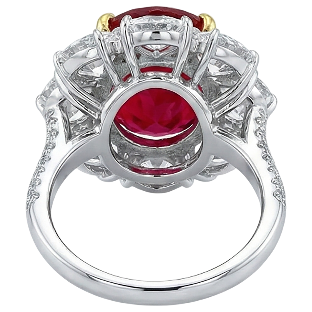 Oval Cut Red Ruby With Round Natural Earth Mined Diamond ( Not Lab Grown ) Ring 4.50 Carats Gold 14K